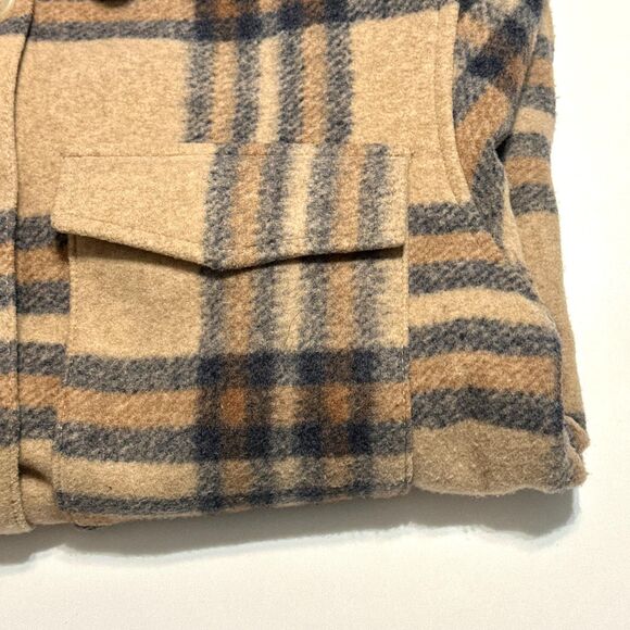 H M Jacket Women XS Tan Plaid Button-Up Long Sleeve 2 Chest Pockets Shacket - Picture 9 of 10